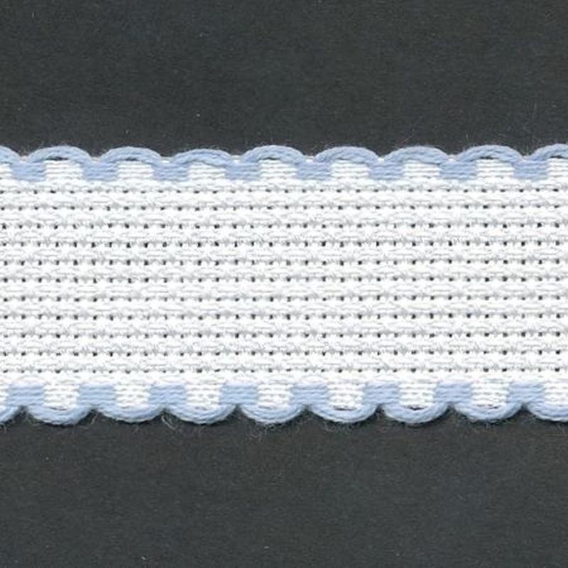 WHITE BABY BLUE EDGE 25mm Wide 14 Count Aida Band (7002-151), Priced per Metre