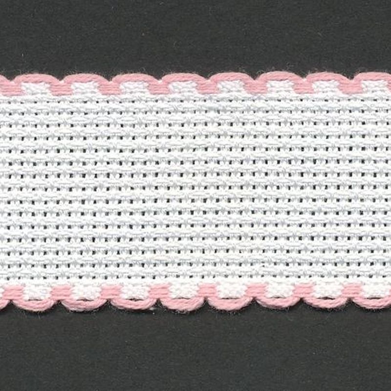 WHITE PINK EDGED 30mm Wide 14 Count Aida Band (7003-14), Priced per Metre