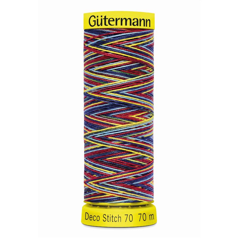 Deco Stitch 70, #9831 MULTI BLUE RED YELLOW 70m Silky Topstitch Thread