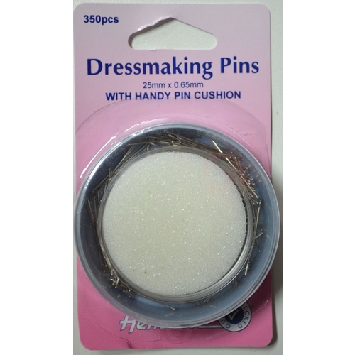 Hemline Dressmaking Pins 25mm x 0.65mm 350 Pins, handy pin Cushion