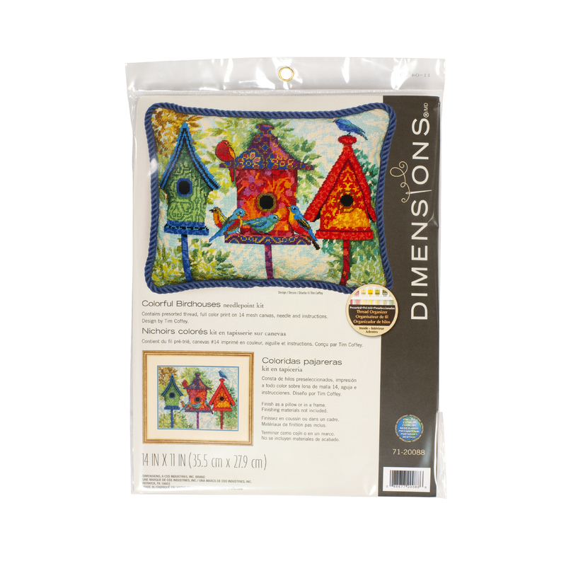 COLORFUL BIRDHOUSES Needlepoint Stamped Cross Stitch Kit 71-20088