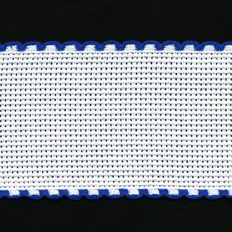 WHITE BLUE EDGED 50mm Wide 14 Count Aida Band (7107-15), Priced per Metre