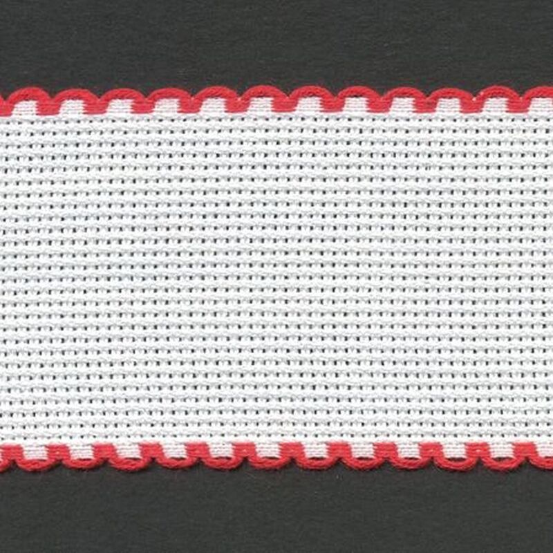 WHITE RED EDGED 50mm Wide 14 Count Aida Band (7107-19), Priced per Metre