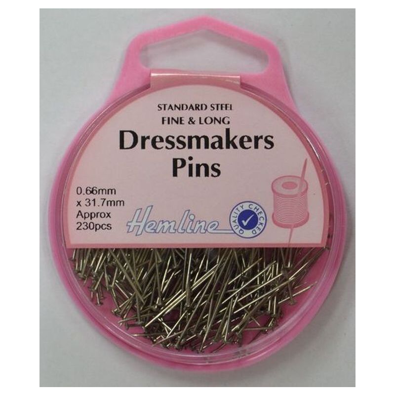 Hemline Dressmaker Pins Fine & Long 31.7 x 0.66mm, Approx 230 Pins Standard Steel