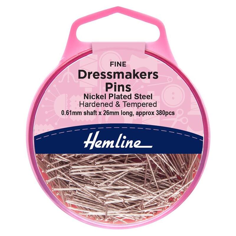 Hemline Dressmaker Pins, Hardened 26 x 0.61mm, Approx 380 Pins Nickle Plated