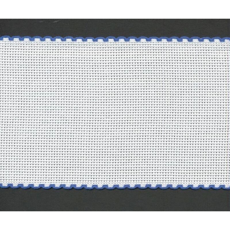 White Blue Edge 100mm Wide 14 Count Aida Band (7195-15), Priced per Metre