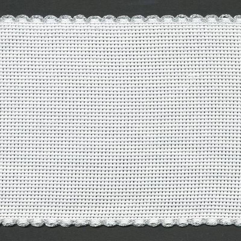 White Metallic Silver Edged 100mm Wide 14 Count Aida Band (7195-171), Priced per Metre