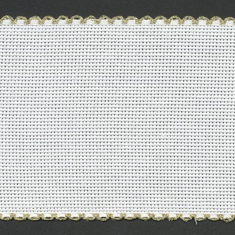 White Metallic Gold Edged 100mm Wide 14 Count Aida Band (7195-181), Priced per Metre