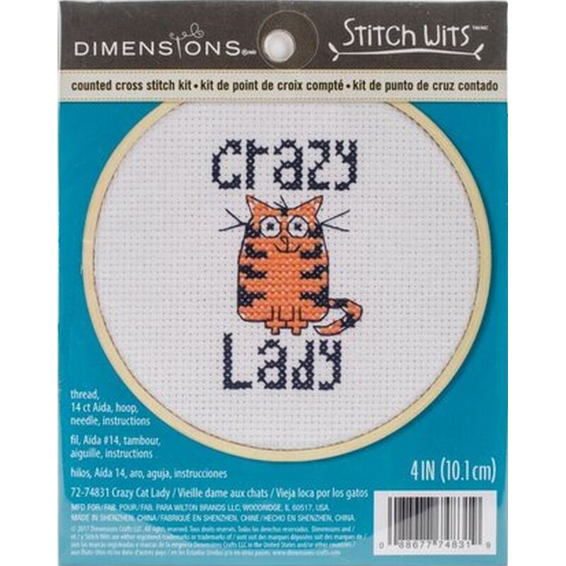 Dimensions CRAZY CAT LADY Counted Cross Stitch Kit, Stitch Wits 72-74831