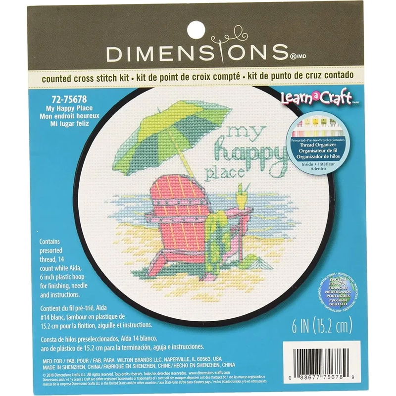 Dimensions MY HAPPY PLACE Counted Cross Stitch Kit, 72-75678 - Learn a Craft Series