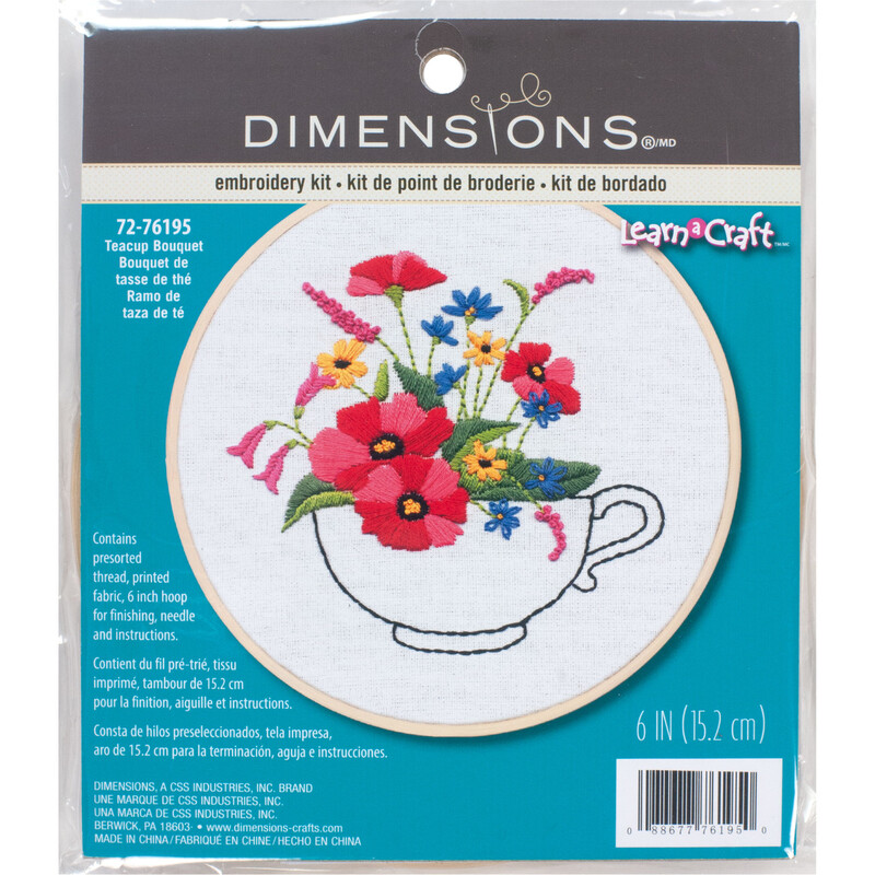 Dimensions TEACUP BOUQUET Stamped Embroidery Kit, 72-76195
