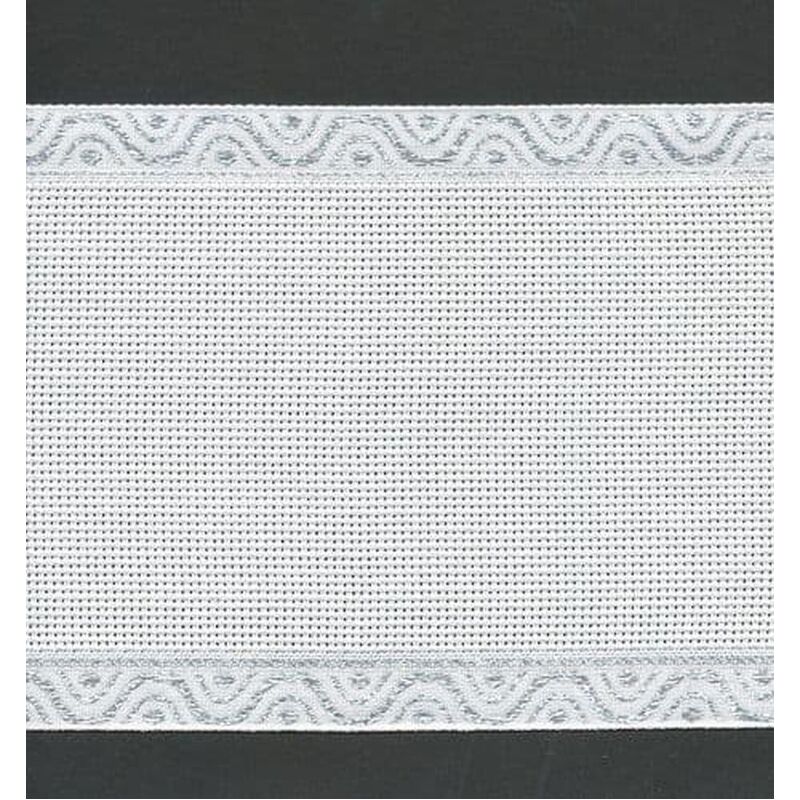 White Silver 12cm Wide 14 Count Pattern Edge Aida Band (72024-17), Priced per Metre