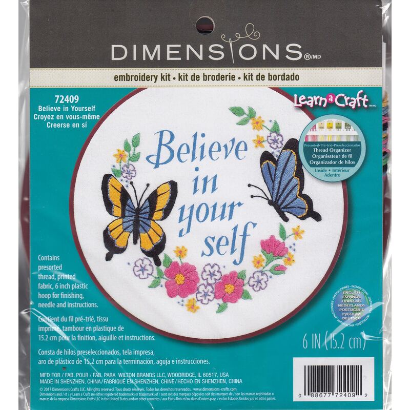 Dimensions BELIEVE IN YOURSELF Stamped Embroidery Kit, Learn A Craft, 72409