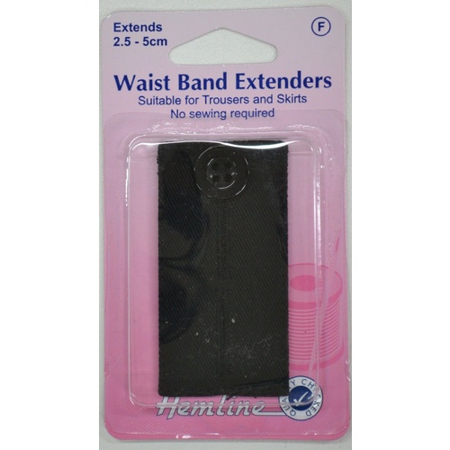 Hemline Waist Band Extender Black Button Type, Extends 2.5-5cm For Trousers & Skirts, No Sewing Required