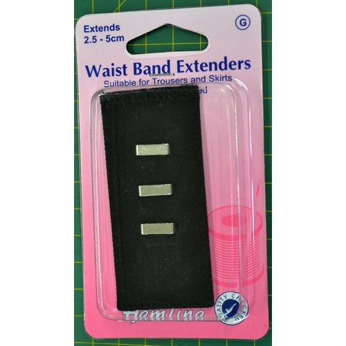 Hemline Waist Band Extender, BLACK Hook & Bar Type, Extends 2.5-5cm
