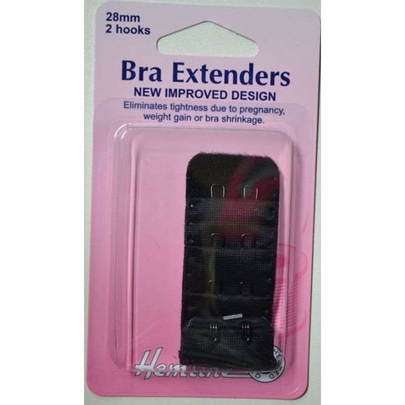 Hemline Bra Extenders 28mm, 2 Hooks, BLACK, New Improved Design, Hemline Quality