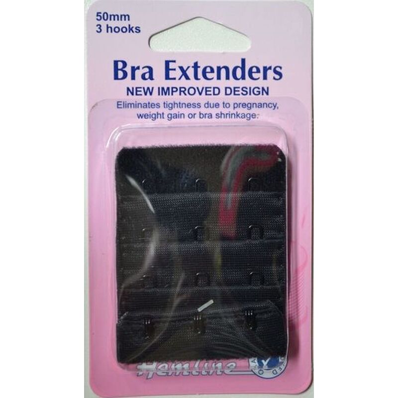 Hemline Bra Extenders 50mm, 3 Hooks, BLACK, New Improved Design, Hemline Quality