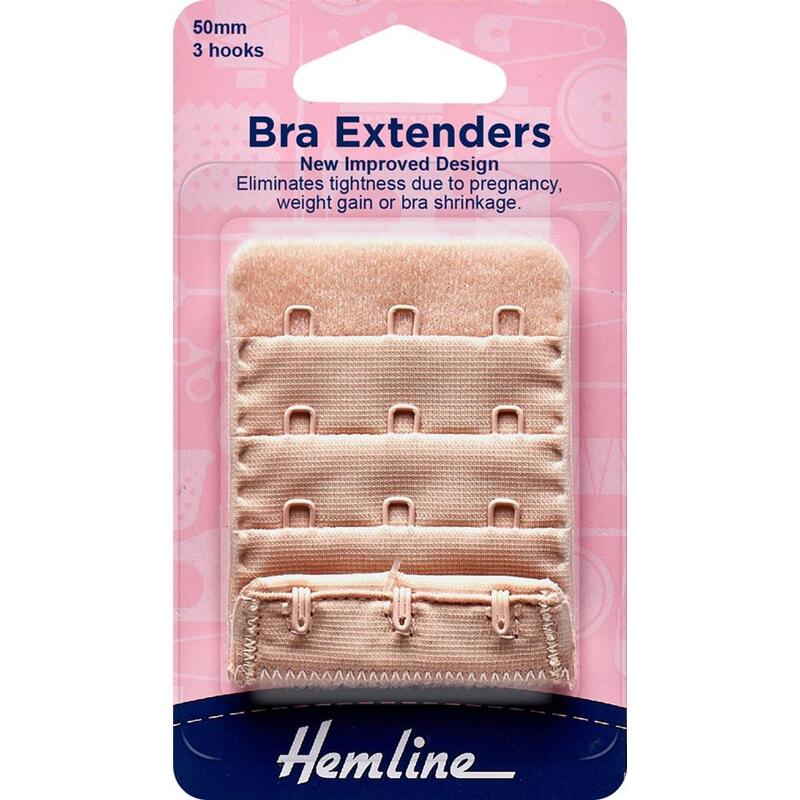 Hemline Bra Extenders 50mm, 3 Hooks, NUDE, New Improved Design, Hemline Quality