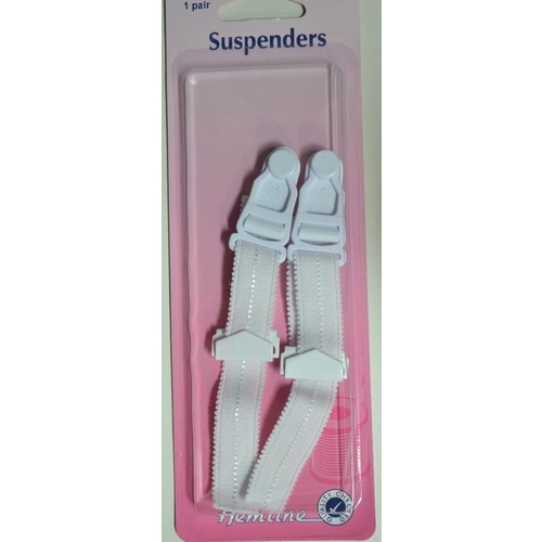 Hemline Suspenders 15mm W, 1 Pair, White Colour, Hemline Quality