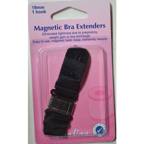 Hemline Magnetic Bra Extenders, 19mm 1 Hook, Secure Magnetic Twist Clasp,  Black