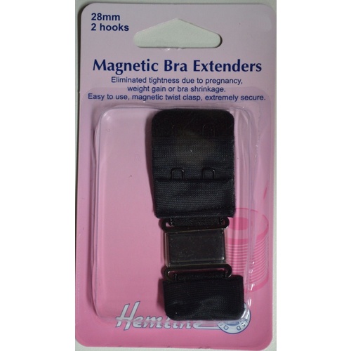 Hemline Magnetic Bra Extenders, 28mm 2 Hooks, Secure Magnetic Twist Clasp, BLACK