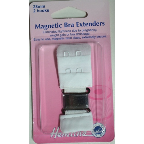 Hemline Magnetic Bra Extenders, 28mm 2 Hooks, Secure Magnetic Twist Clasp,  White