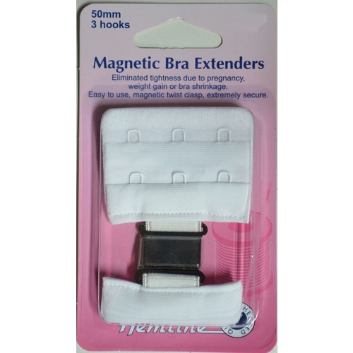 Hemline Magnetic Bra Extenders, 50mm 3 Hooks, Secure Magnetic Twist Clasp, WHITE