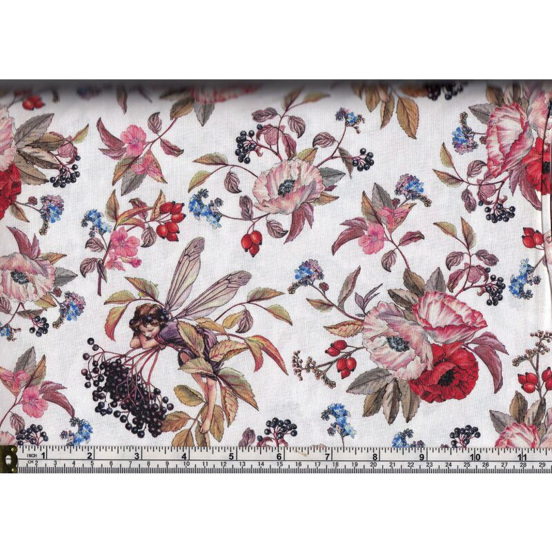 Michael Miller Fabric Elderberry Flower Fairies White DDC8060-WHIT