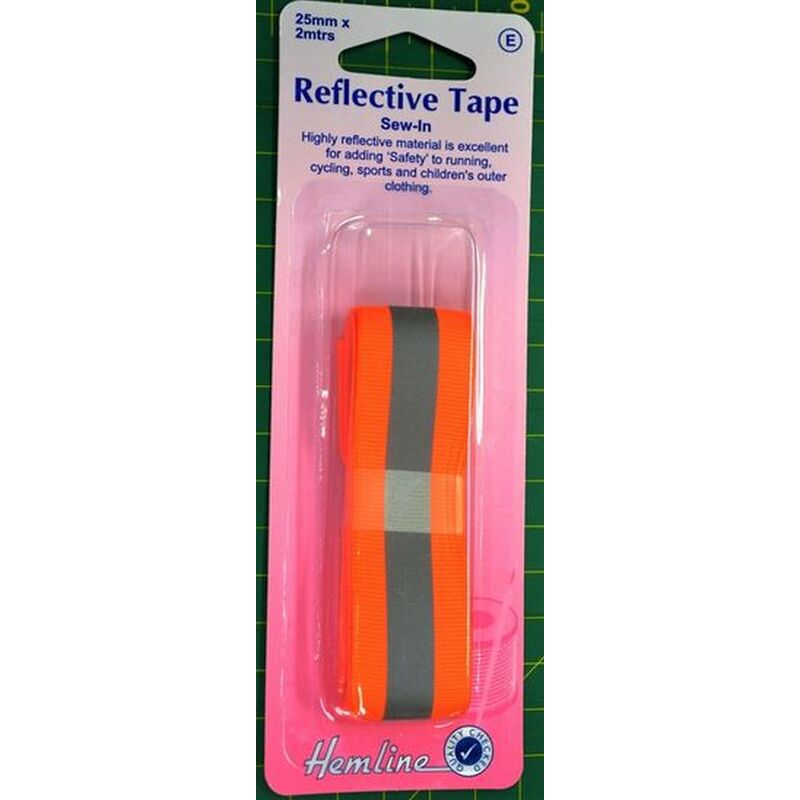 Hemline Reflective Tape Sew-In Orange, 25mm x 2 metres, Highly Reflective