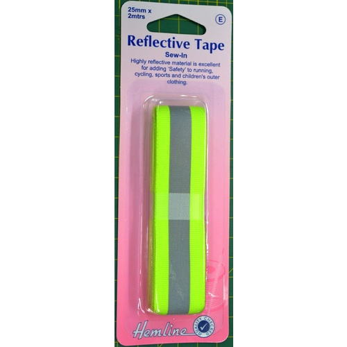 Hemline Reflective Tape Sew-In Yellow, 25mm x 2 metres, Highly Reflective