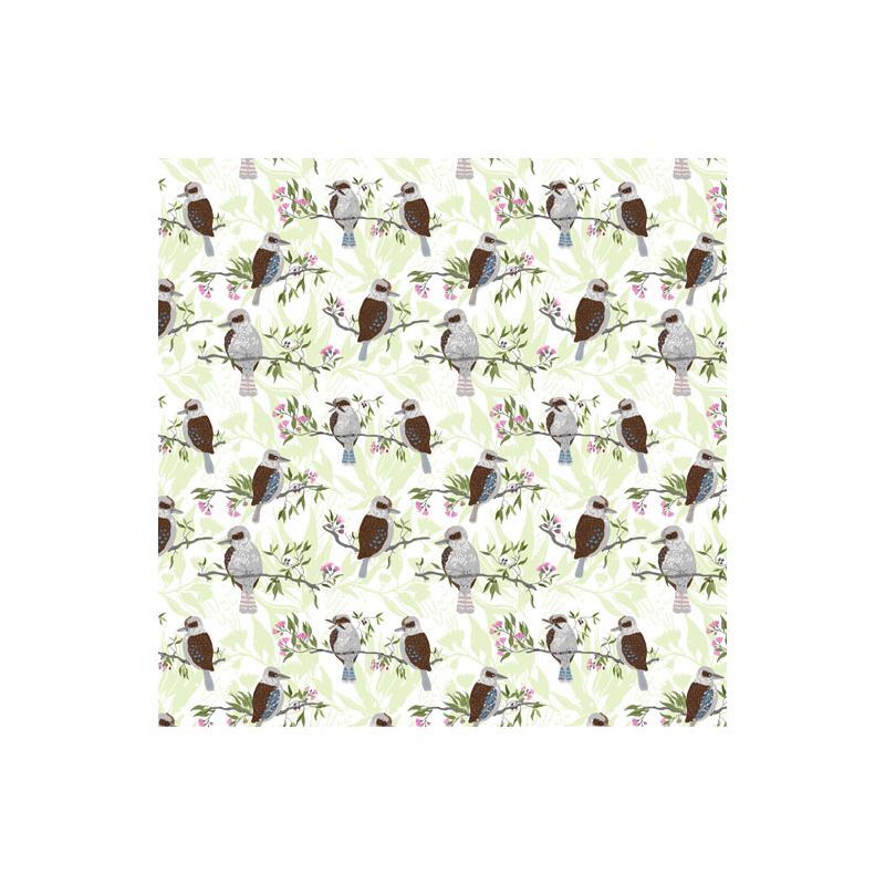 Aussie Feathered Friends Kookaburras Green, 112cm Wide Cotton Fabric