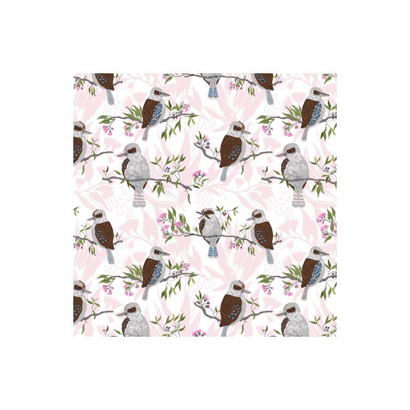 Aussie Feathered Friends Kookaburras Pink, 112cm Wide Cotton Fabric
