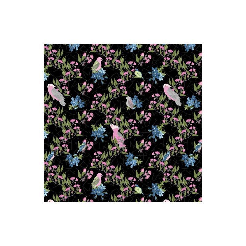 Aussie Feathered Friends Black C5, 112cm Wide Cotton Fabric