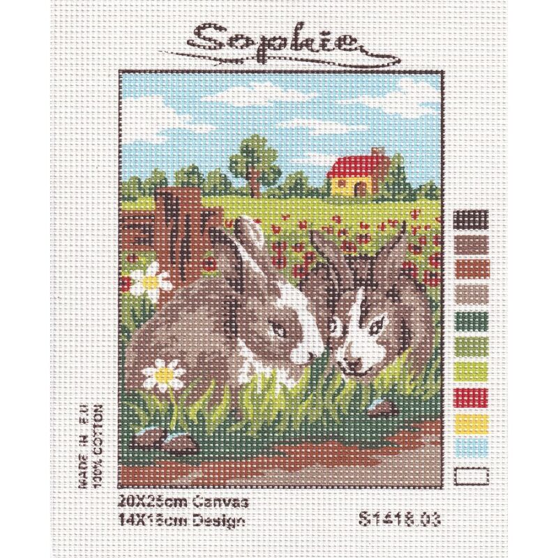 TWO RABBITS Tapestry Design Printed On Canvas #S1418.03