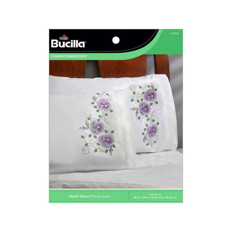 Bucilla Stamped Pillowcase Pair Embroidery Kit, Violet Vines, 47933E