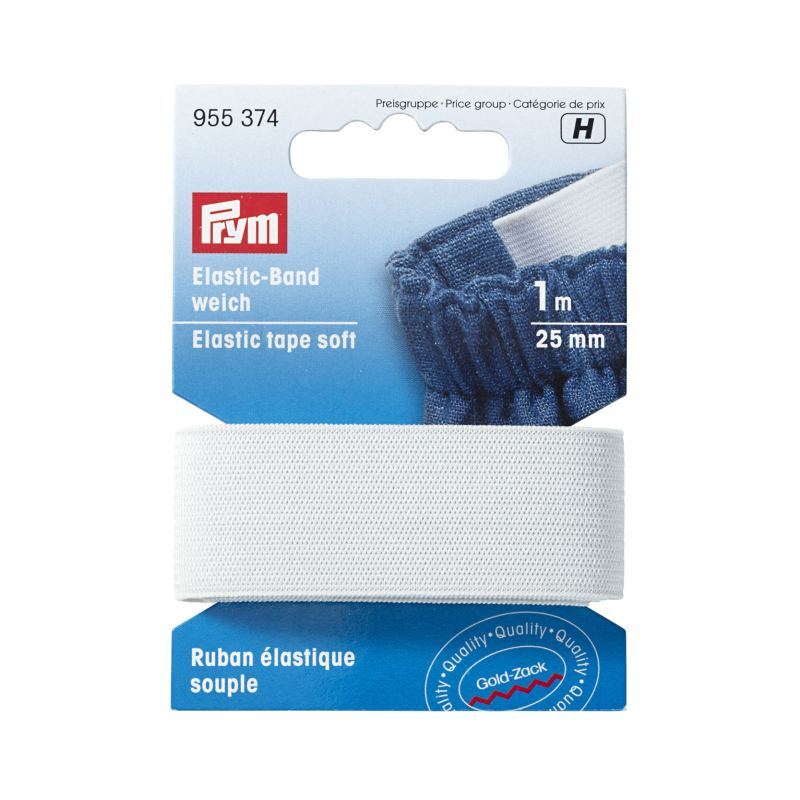 Elastic Tape Soft 25mm x 1m White, For Waistbands, PJ's & More by Prym