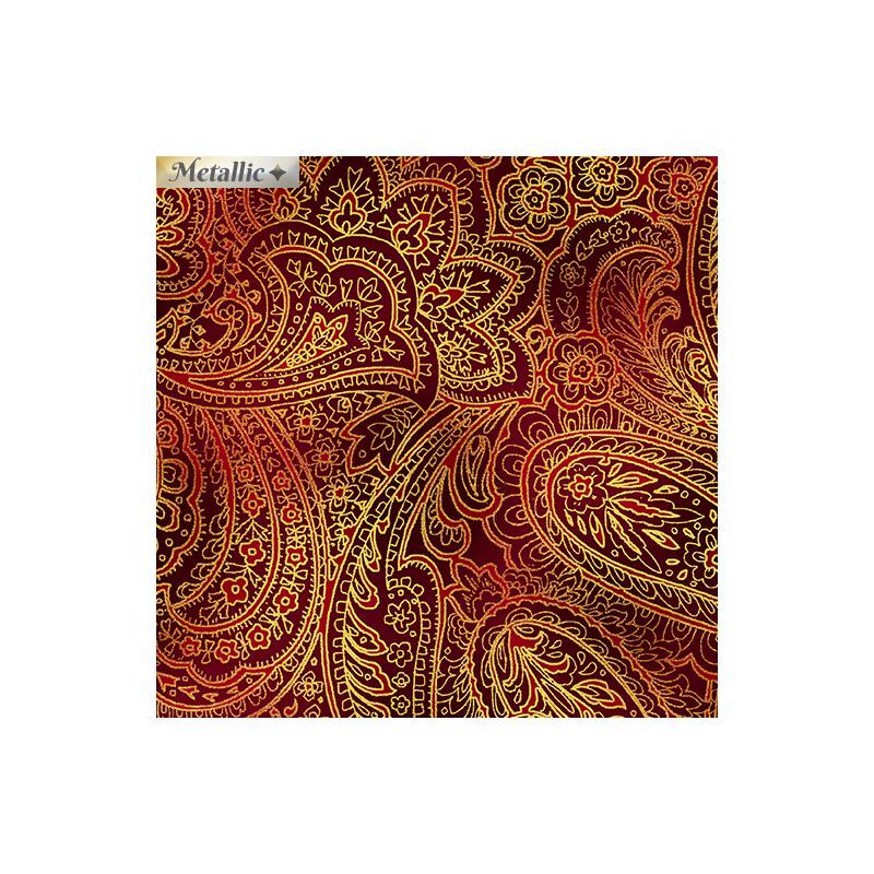 Radiant Paisley Metallic Red, 112cm Wide Cotton Fabric