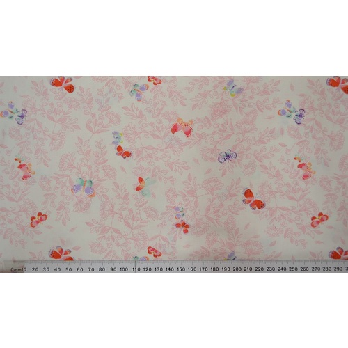 Cotton Fabric Per Metre, 110cm Wide, 9794.01 Butterflies PINK