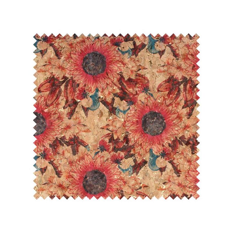 CORK Fabric, 18" x 15" Prepack, For Bags, Purses, Red Sunflowers #1000