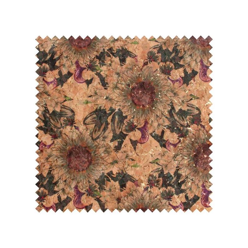 CORK Fabric, 18" x 15" Prepack, For Bags, Purses, Purple Sunflowers #1001
