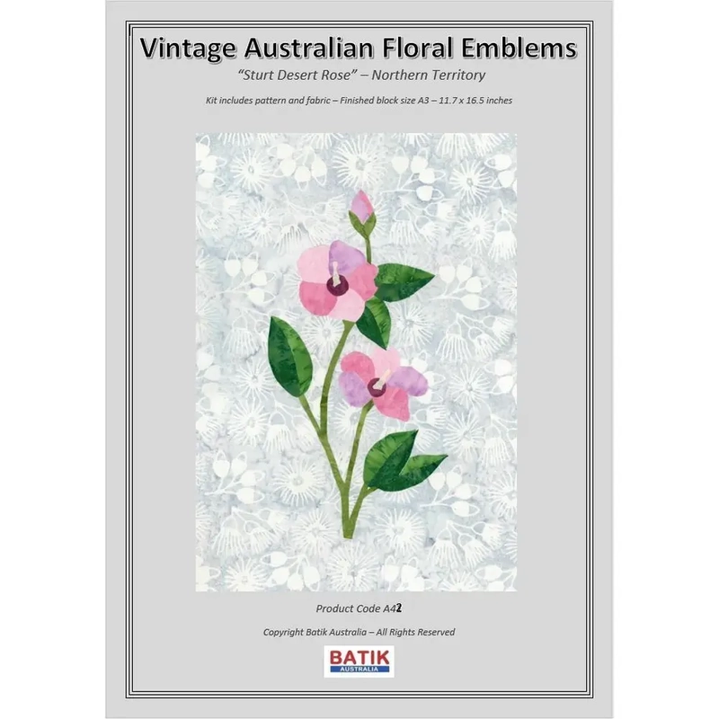 STURT DESERT ROSE Vintage Australian Floral Emblems Applique Kit A42