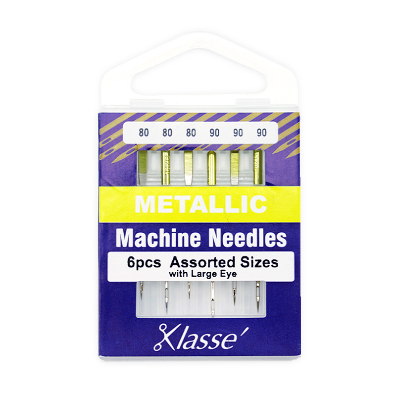 Klasse Sewing Machine Needles, METALLIC Assorted, Pack of 6 Needles (AKA METALFIL)