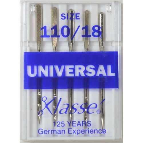 Klasse Sewing Machine Needles, UNIVERSAL Size 110 / 18, Pack of 5 Needles