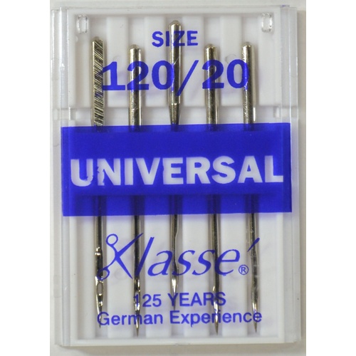Klasse Sewing Machine Needles, UNIVERSAL Size 120 / 20, Pack of 5 Needles
