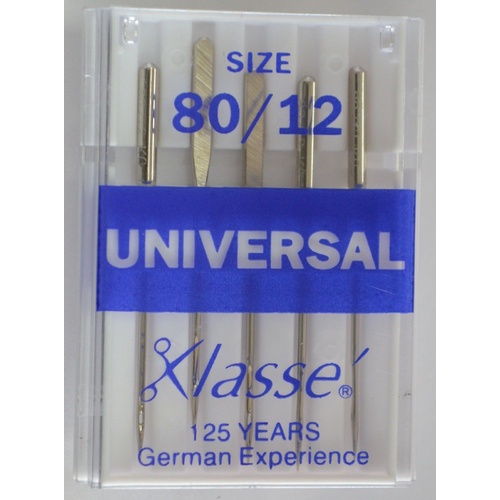 Klasse Sewing Machine Needles UNIVERSAL Size 80 / 12, Pack of 5 Needles, HA x 1