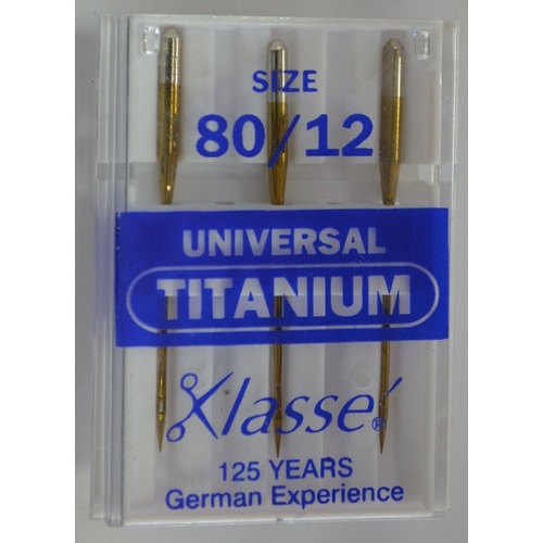 Klasse Sewing Machine Needles, UNIVERSAL Size 80 / 12 Titanium, Pack of 3 Needles