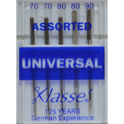 Klasse UNIVERSAL Assorted Mix Sewing Machine Needles (70; 80; 90), Pack of 5 Needles