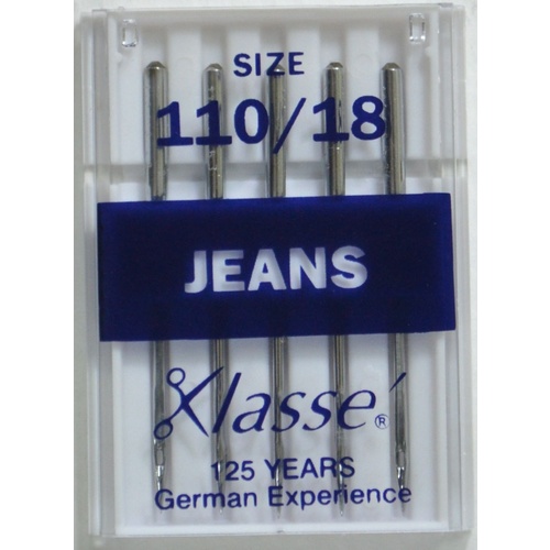 Klasse Sewing Machine Needles, JEANS Size 110 / 18, Pack of 5 Needles
