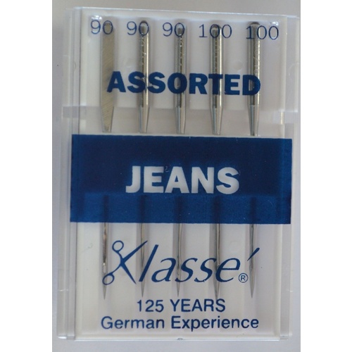 Klasse Sewing Machine Needles, JEANS Assorted Mix (90; 100), Pack of 5 Needles