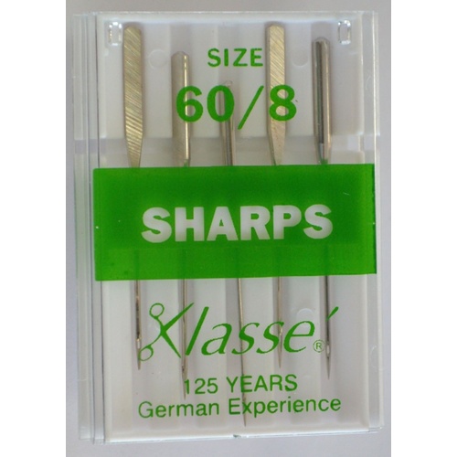 Klasse Sewing Machine Needles, SHARPS Size 60 / 8, Pack of 5 Needles